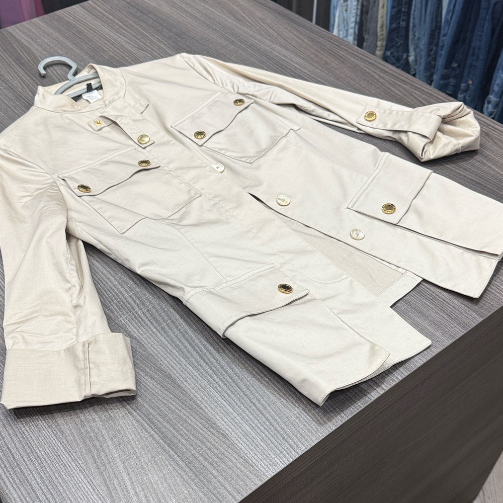 Les Copains Beige Utility Jacket with Gold Accents